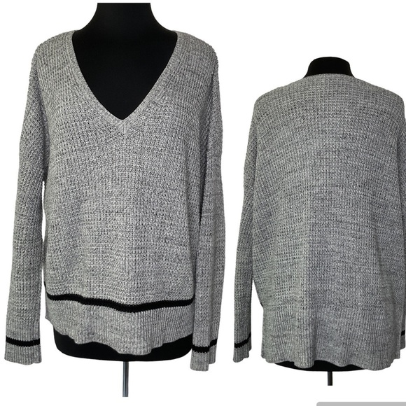 White + Warren Extended Shoulder V-Neck Sweater High & Low Cotton Grey Large - Picture 1 of 11